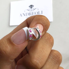 argollas con cubics blancos y rosas diam 1.2 cm (cod ar191) - comprar online