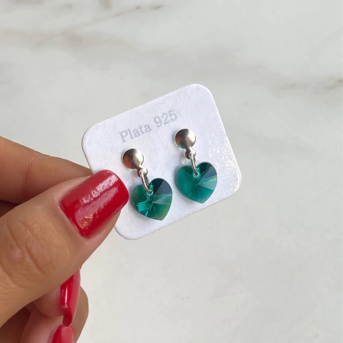 Aros Corazón Cristales De Austria 10 Mm ESMERALD (cod ar377)