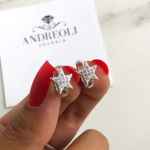 argollas con estrella y cubics diam 1.3cm (cod ar135)