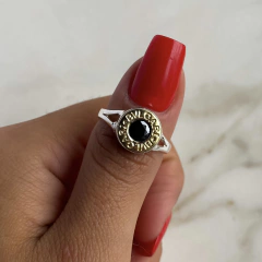 anillo bulgari con cubic negro de plata y oro (cod an436) - ANDREOLI JOYERIA 