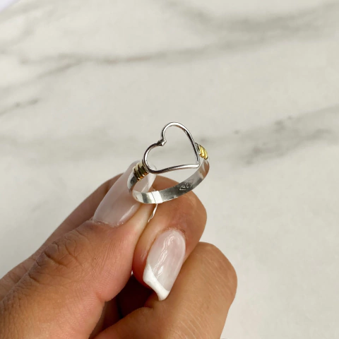 Anillo corazón calado Plata y oro (an388)