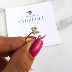 anillo inicial R con cubics regulable plata gold en internet