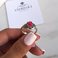anillo con piedra raiz de rubi engarzada (cod an248) - ANDREOLI JOYERIA 