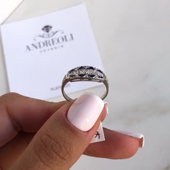 anillo con cubics blancos y esmalte azul (cod an242) en internet
