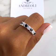 anillo medio sin fin con cubics blancos y negros (cod an132) - comprar online