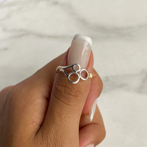 anillo circulos plata y oro (cod an393)