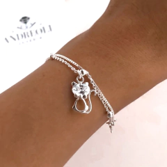 pulsera doble con dije estrella y gato con cubic (cod p022) en internet