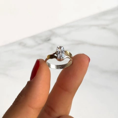 anillo solitario cubic rectangular plata y oro (cod an332) - comprar online