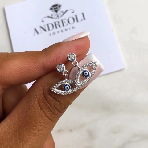 aros pasante con colgante ojo turco y cubics (cod ar169)