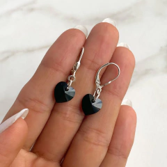 aros brisura con colgante corazon 10 mm cristal austriaco aurora boreal negro - comprar online