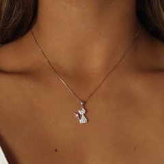 Conjunto Gatito Plata 925 Rodinada y Cubics (cod c319)
