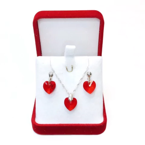 Set Conjunto y Aros de Plata 925 y cristal austriaco Rojo