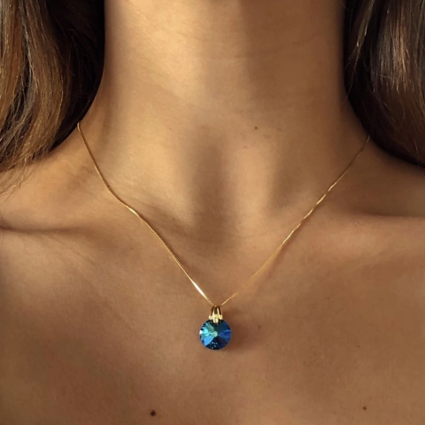 Conjunto Cadena Plata 925 Dorada y dije Cristal austriaco