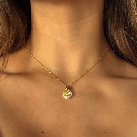 Conjunto Cadena Plata 925 Dorada y dije Cristal austriaco