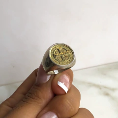 anillo san benito plata y oro (cod an 263) - comprar online