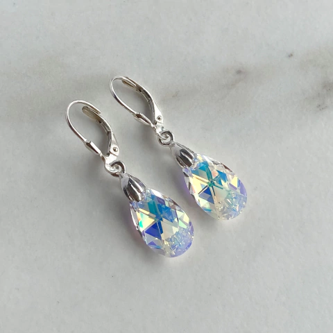 aros brisura con colgante cristal austriaco aurora boreal (cod ar474)