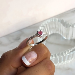 anillo centro cubic corazon rosa (cod an191) - comprar online