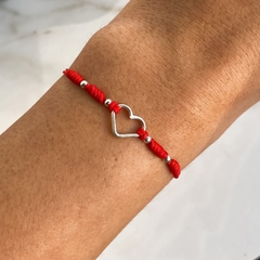 Pulsera Regulable De Hilo rojo Con Centro corazon calado y bolitas (cod p118) en internet