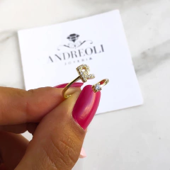 anillo inicial R con cubics regulable plata gold - comprar online