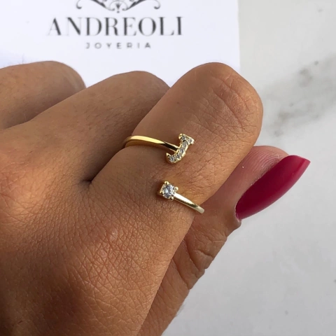 anillo inicial j con cubics regulable plata gold