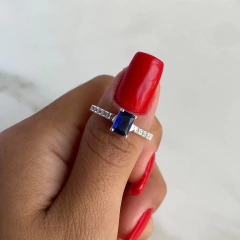 anillo medio sin fin con cubic central azul (cod an364) - comprar online