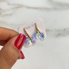 aros brizura con cirstal de austria corazon 10 mm aurora boreal (cod ar384)