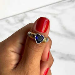 anillo cubic corazon azul plata y oro (cod an331) - comprar online