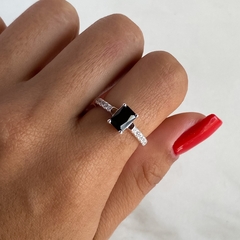 anillo medio sin fin con cubic central negro (cod an365)