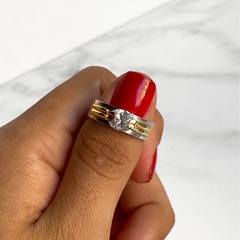 anillo cubic ovalado de plata y oro (cod an334) - comprar online