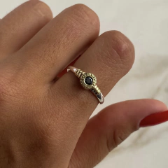 anillo bulgari con cubic negro de plata y oro (cod an439)