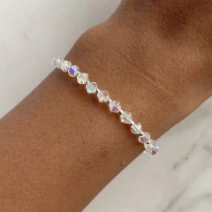 pulsera cristales aurora boreal con bolitas de plata (cod p41)