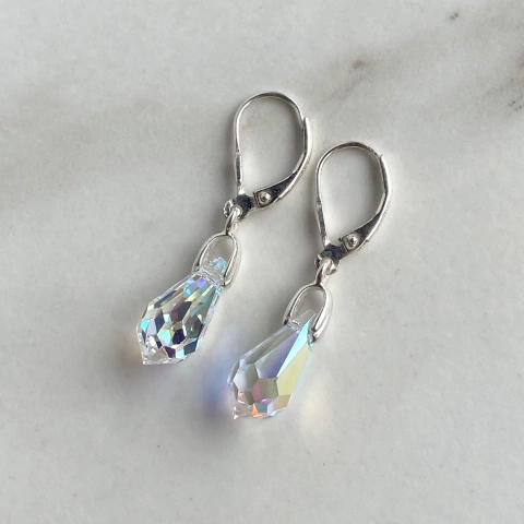 aros brisura con colgante cristal austriacos aurora boreal (cod ar476)