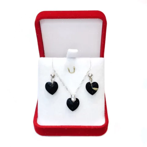 Set Conjunto y Aros de Plata 925 y cristal austriaco Negro