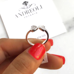 Anillo doble corazón con cubics regulable - comprar online