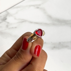 anillo cubic corazon rojo de plata y oro (cod an341) en internet