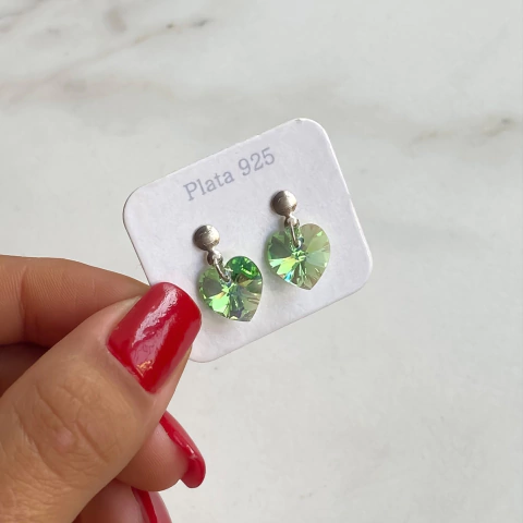 Aros Corazón Cristales De Austria (Sw) 10 Mm PERIDOT (cod ar378)