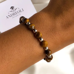 Pulsera de ojo de tigre facetada y bolitas de Plata en internet