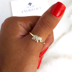 anillo centro elefante con cubics de plata gold (cod an152)