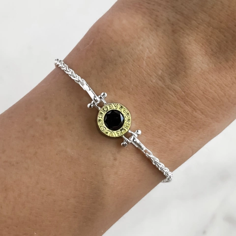 Pulsera búlgari con cúbic negro de plata y oro (cod p267)