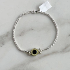 Pulsera búlgari con cúbic negro de plata y oro (cod p267) - comprar online