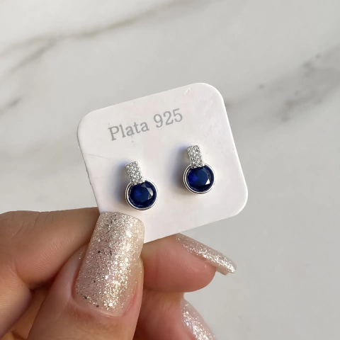 Aros pasante con cubics azules y blancos (cod ar601)
