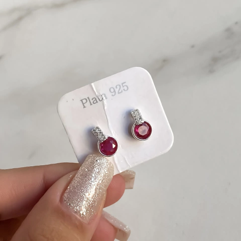 aros pasante con cubics rosa y blanco (Cod ar600)