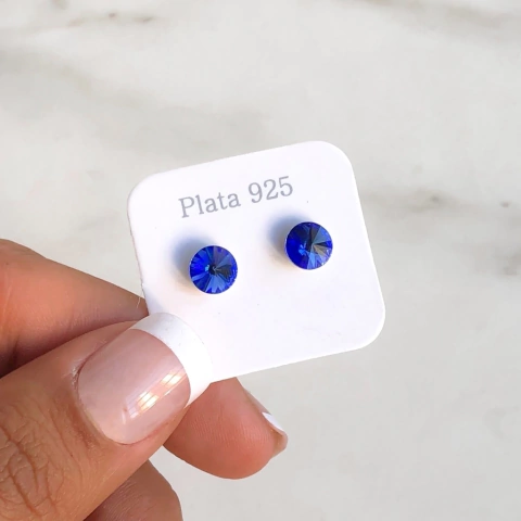 Aros Boton Cristales de Austria 6 Mm saphire ab (cod ar297)