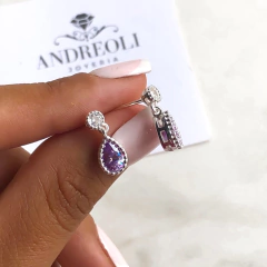 aros pasante con colgante cubic gota violeta (cod ar166) en internet