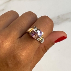 anillo solitario plata y oro (cod AN326)