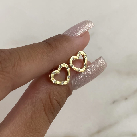 aros corazones calados con cubics de plata gold (cod ar500)