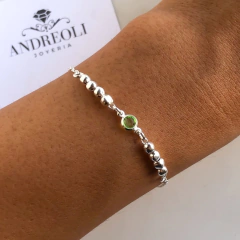 pulsera con bolitas y cubic verde (cod p069)