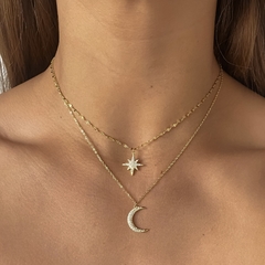 conjunto doble plata gold luna y estrella (cod c349)