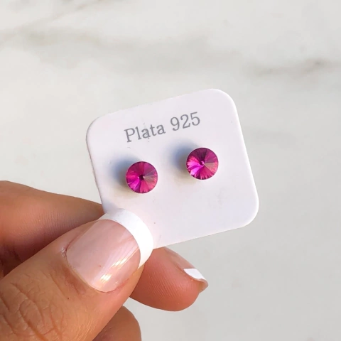 Aros Botón Cristales de Austria 6mm FUCHSIA (cod Ar293)