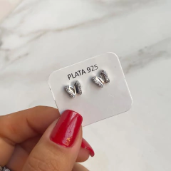Aros Mariposa Pasante de Plata Rodinada y cubics engarzados (cod ar390)